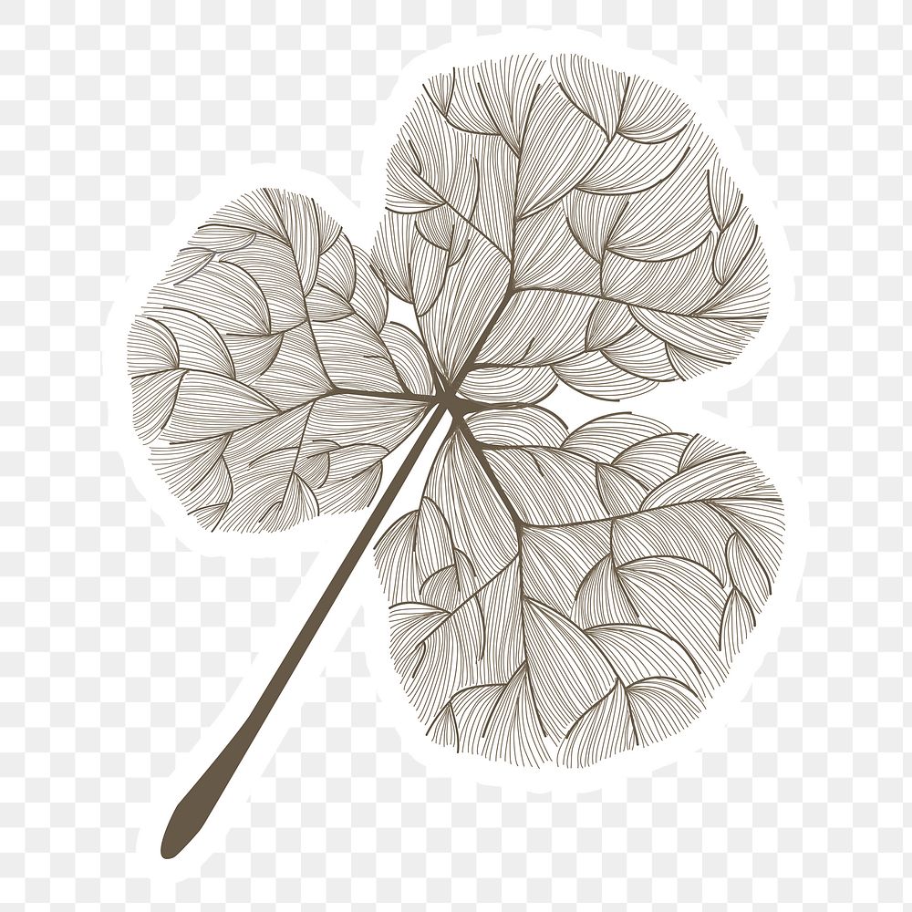 Doodle brown clover leaf sticker with a white border design element