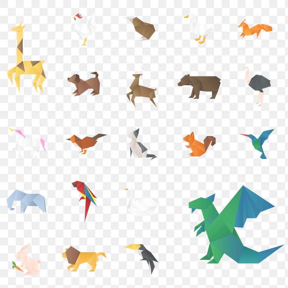 Animals paper craft png polygon illustration collection