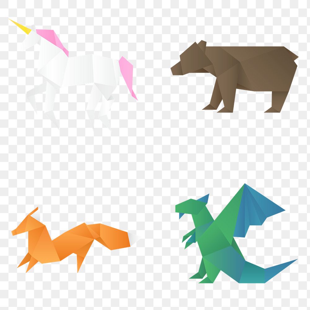 Animals paper craft png illustration side view mixed