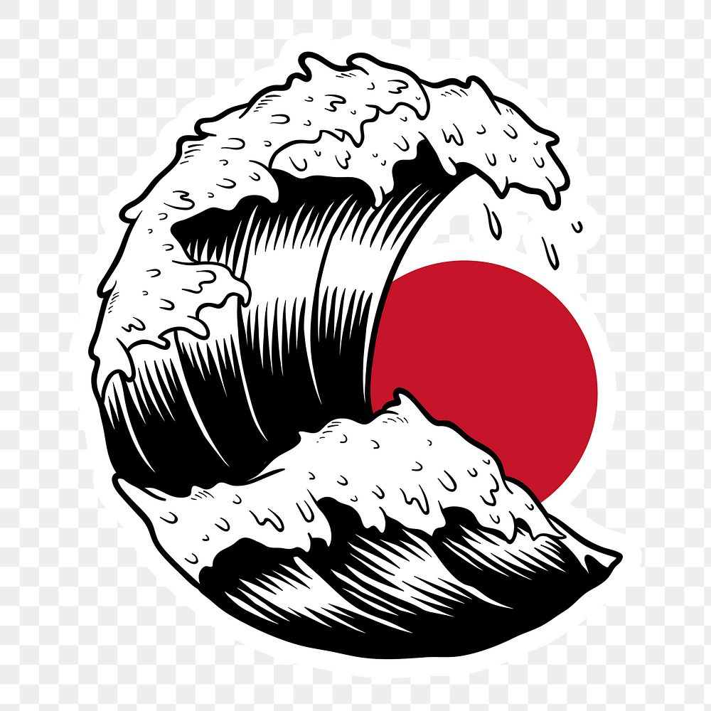 Japanese wave sticker with white border