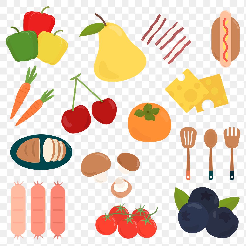  Png colorful food cartoon sticker set