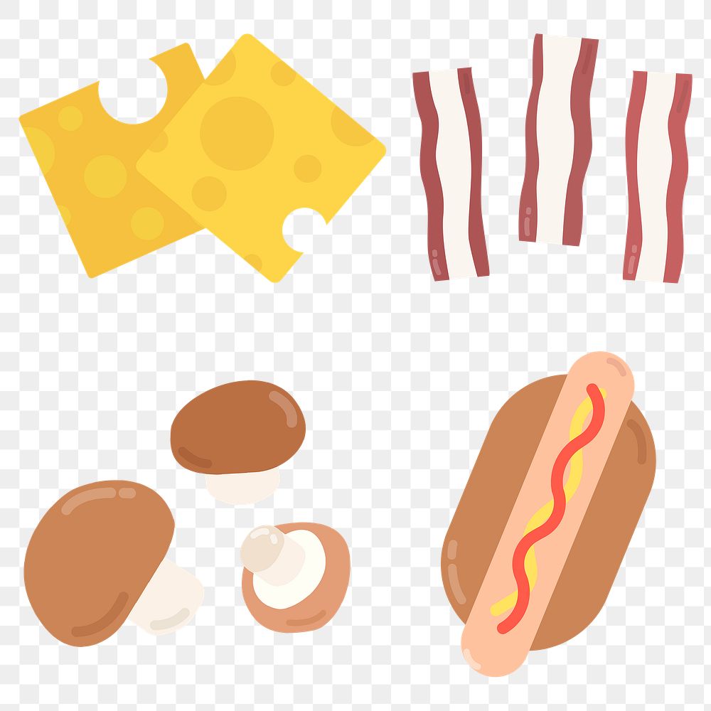  Png pastel food cartoon sticker set