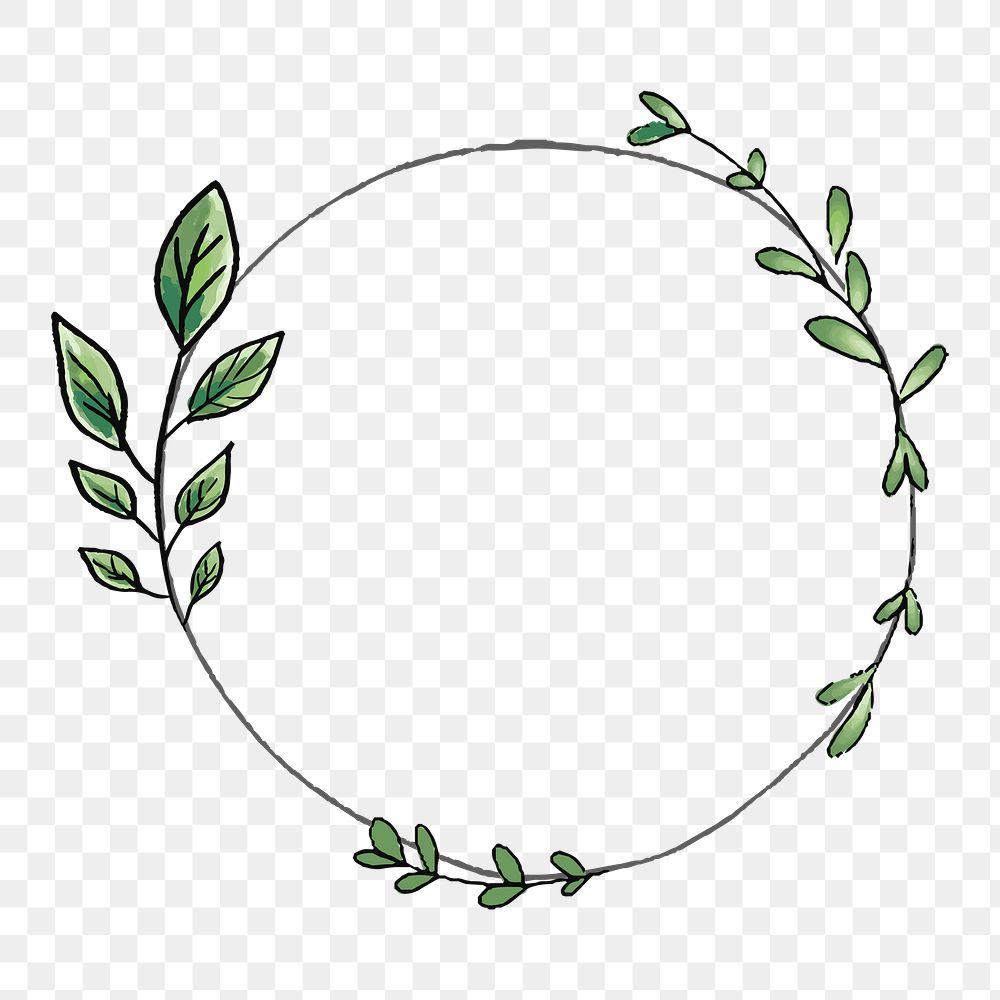 Leaf doodle frame png collage element, circle shape design