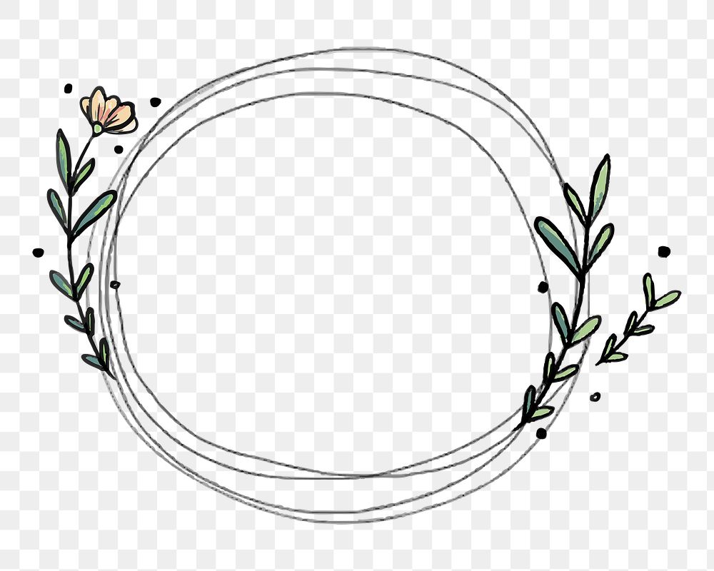 Floral circle png frame clipart, doodle illustration  