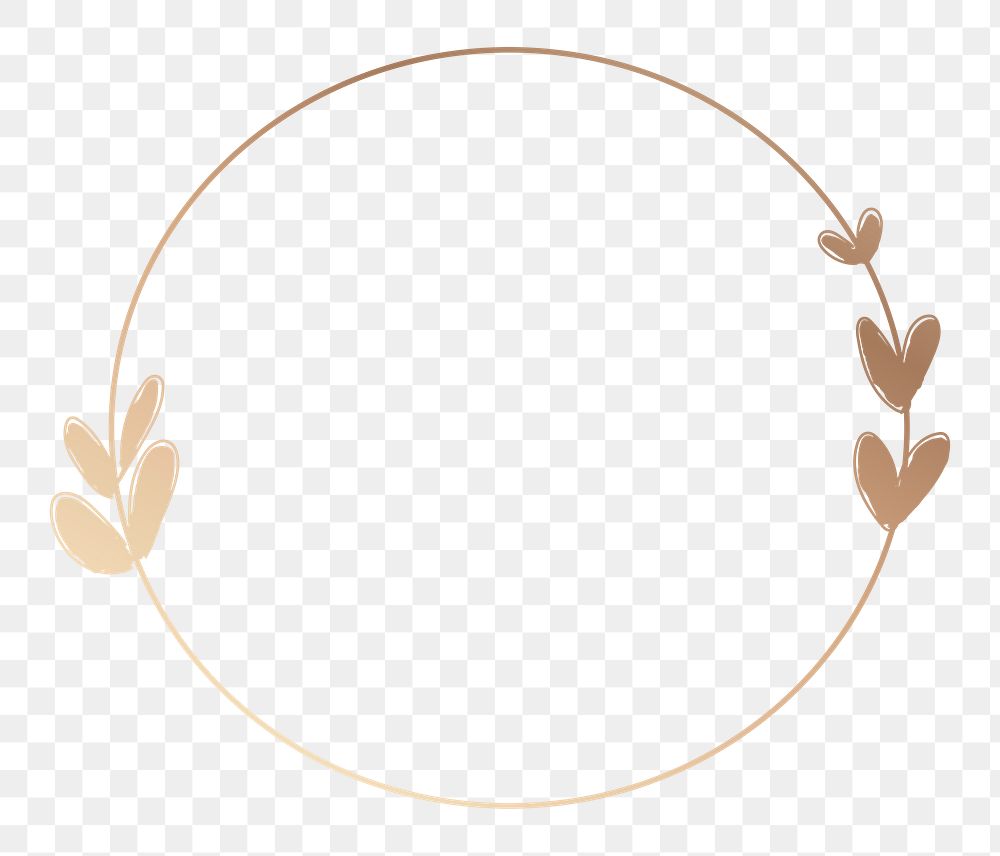 Gold circle png frame sticker, gradient heart illustration