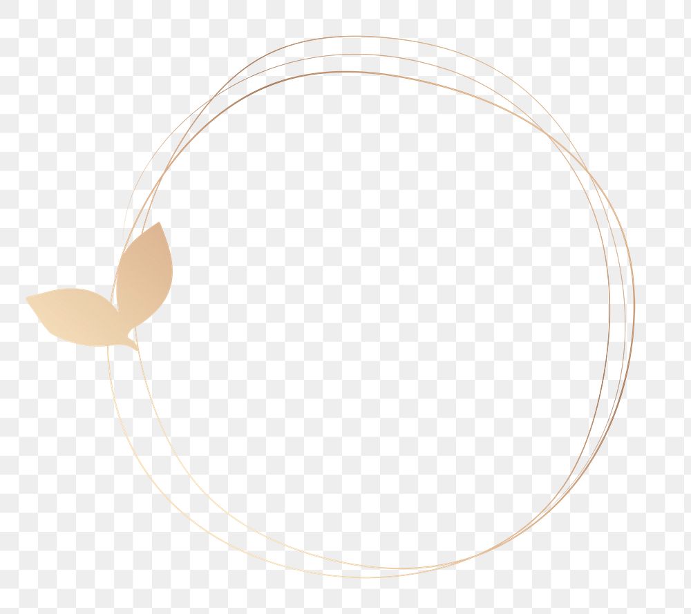 Gold circle png frame sticker, gradient leaf illustration