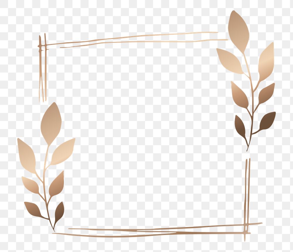 Gold square png frame sticker, gradient botanical illustration
