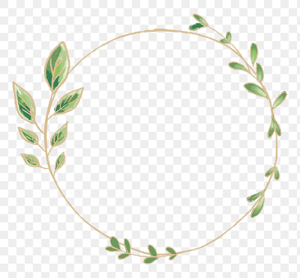 Gold circle frame png sticker, green gradient botanical illustration