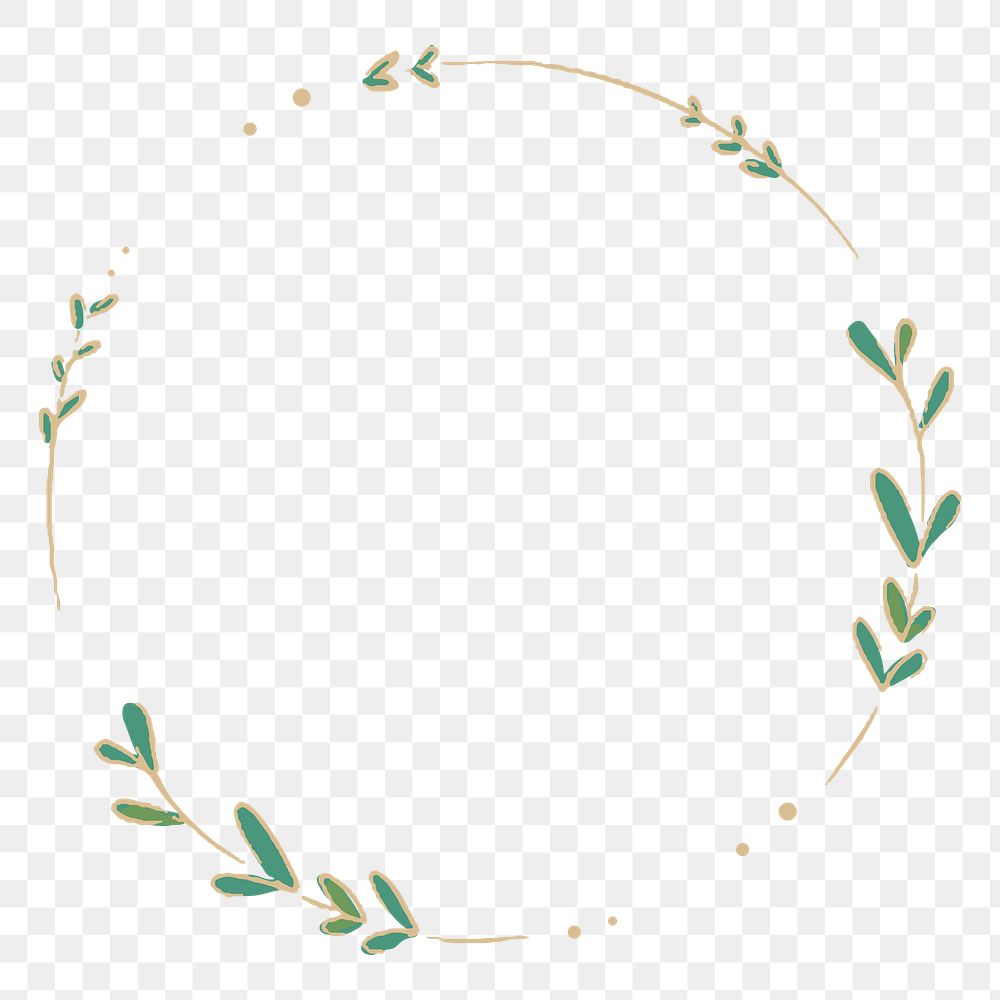 Leafy circle frame png clipart, gold and green aesthetic design