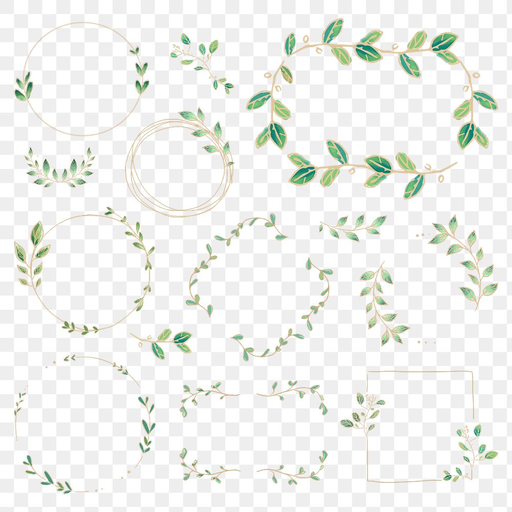 Aesthetic botanical frame png clipart, green gradient design collection