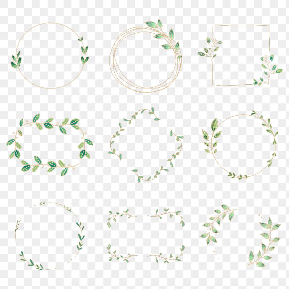 Aesthetic botanical frame png clipart, green gradient design collection