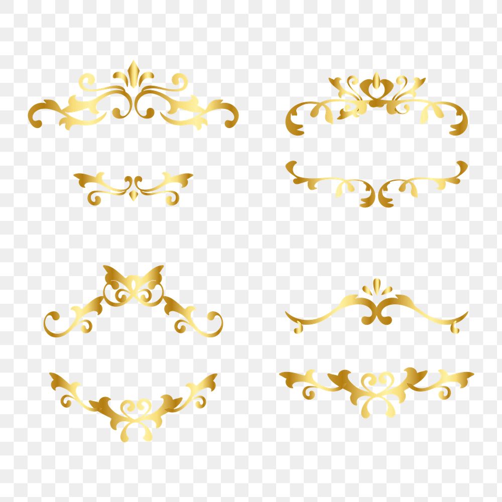 Luxury gold flourish ornament png badge sticker collection