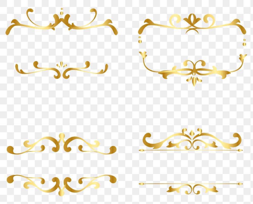 Luxurious ornaments gold png flourish frame set