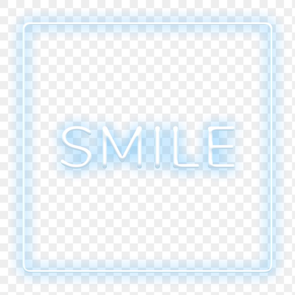 Retro blue smile frame png neon border lettering