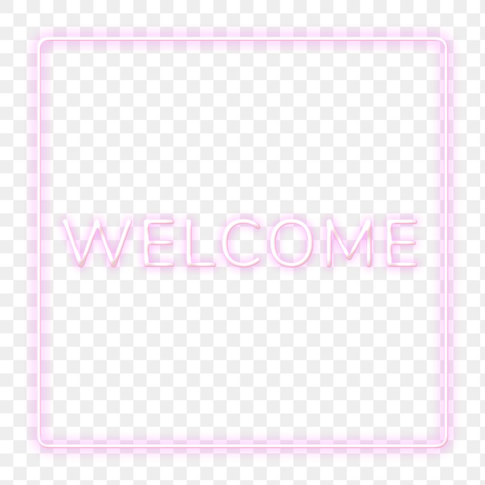 Retro purple welcome frame png neon border typography