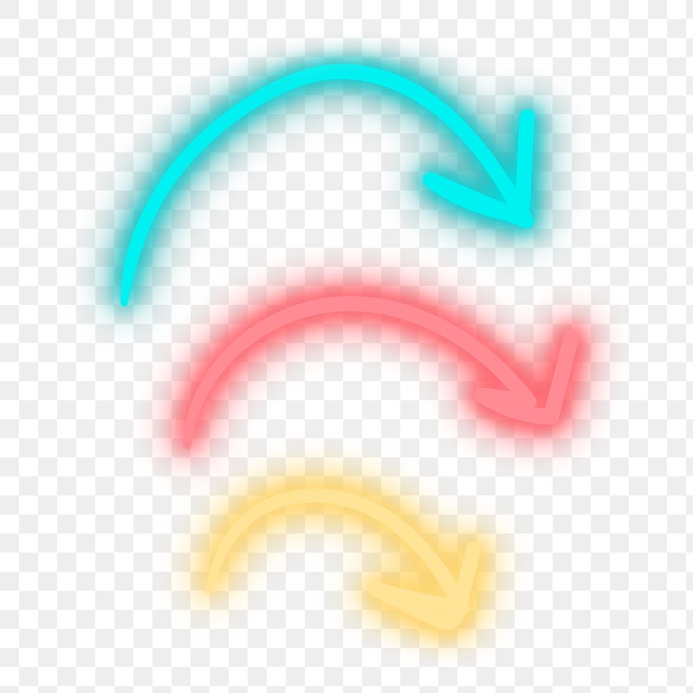 Neon three curved arrows sign design element