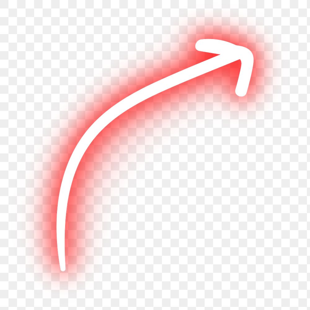 Neon red curved arrow sign design element