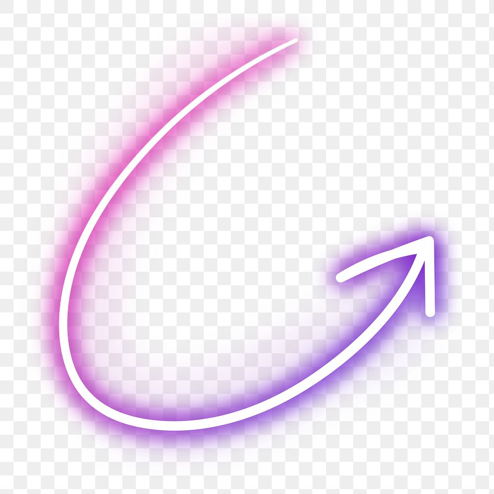 Neon purple curved arrow sign design element