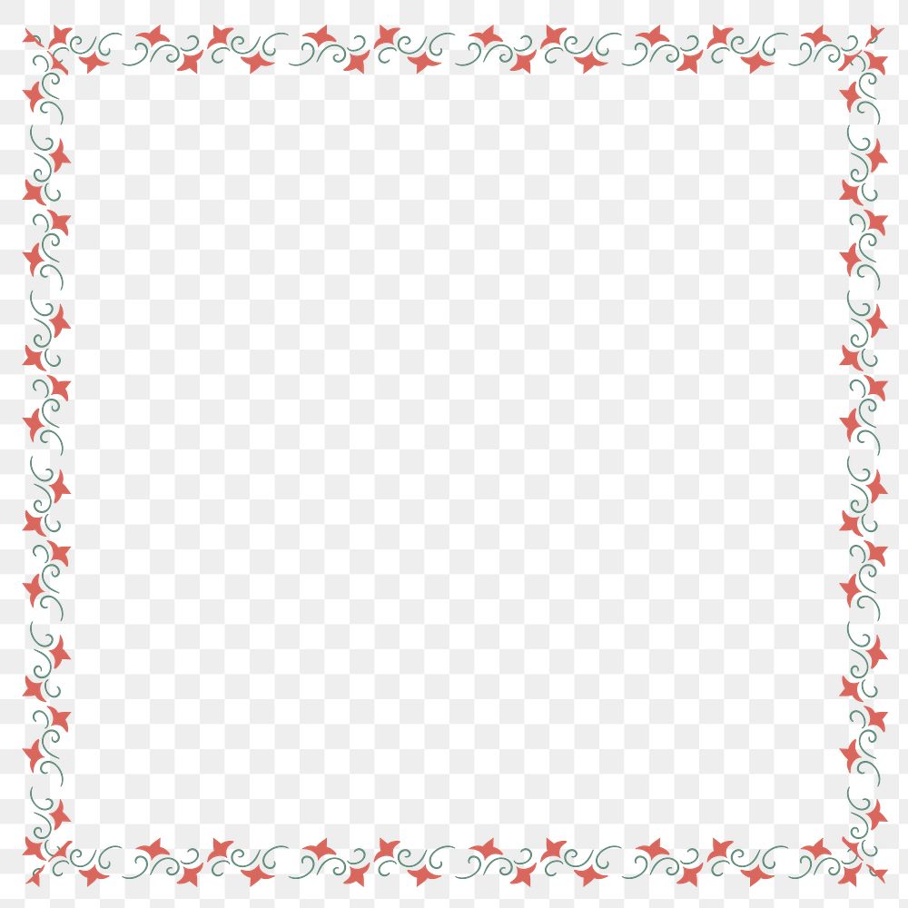Squared red and green leafy frame design element