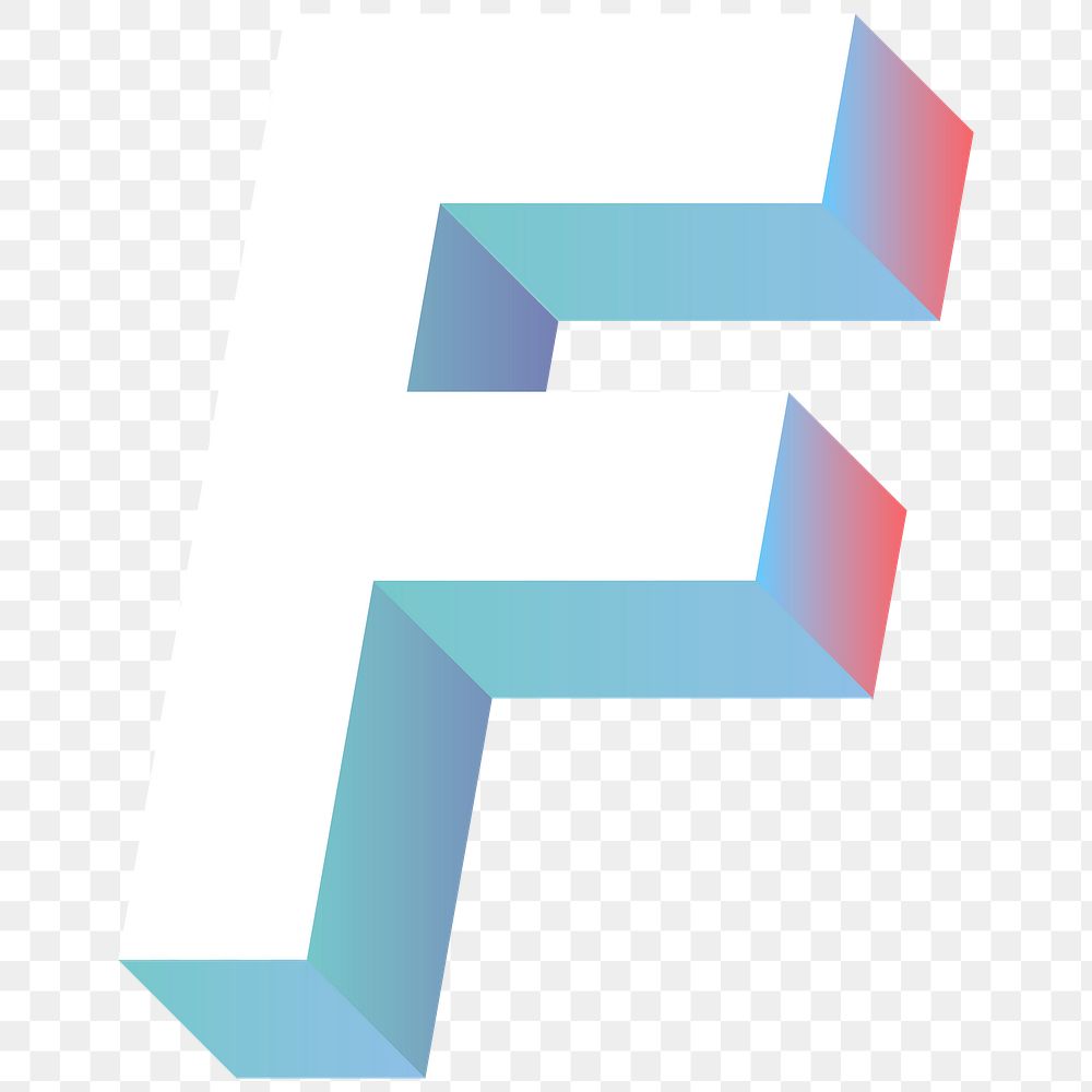Alphabet letter F isometric typography png