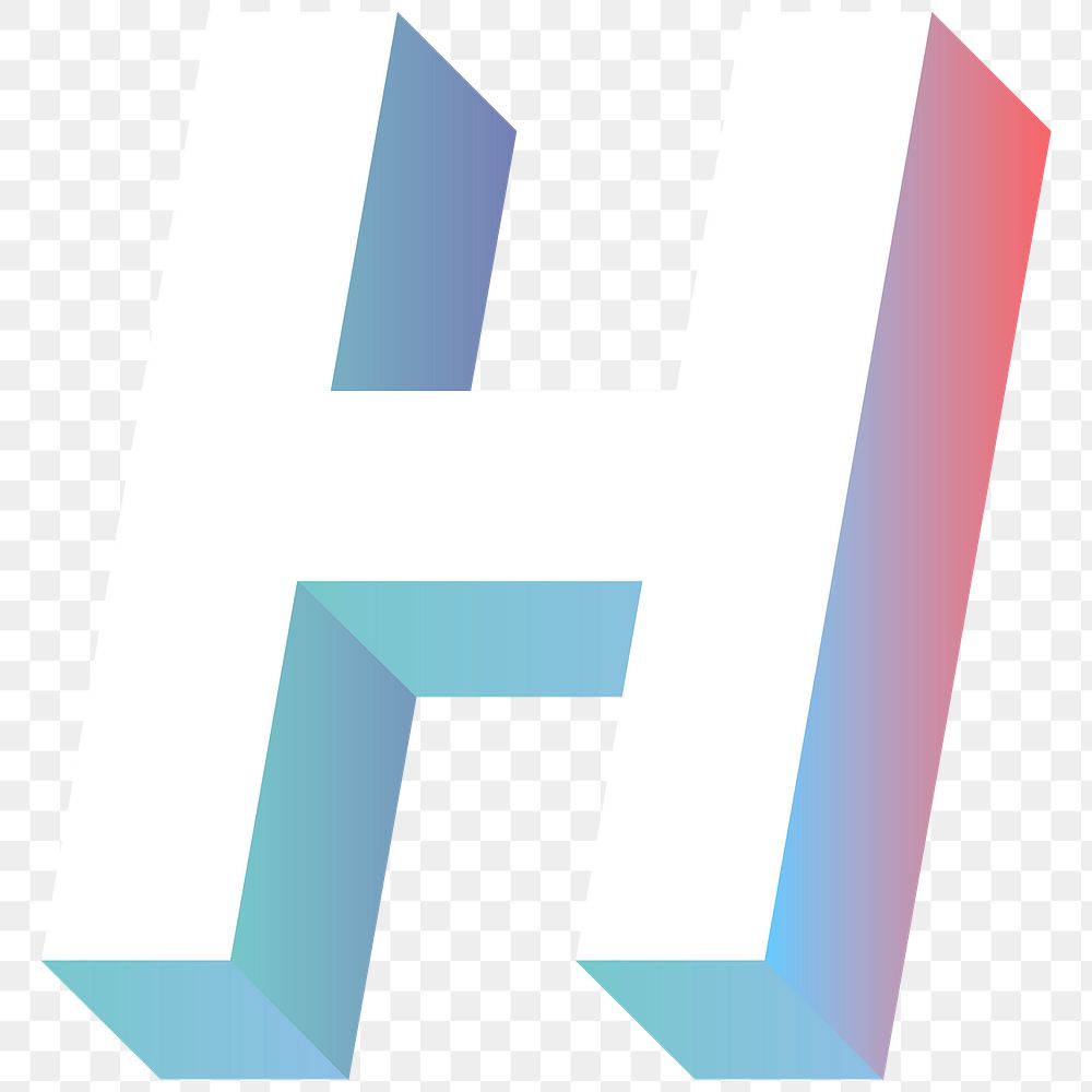 Alphabet letter H isometric typography png