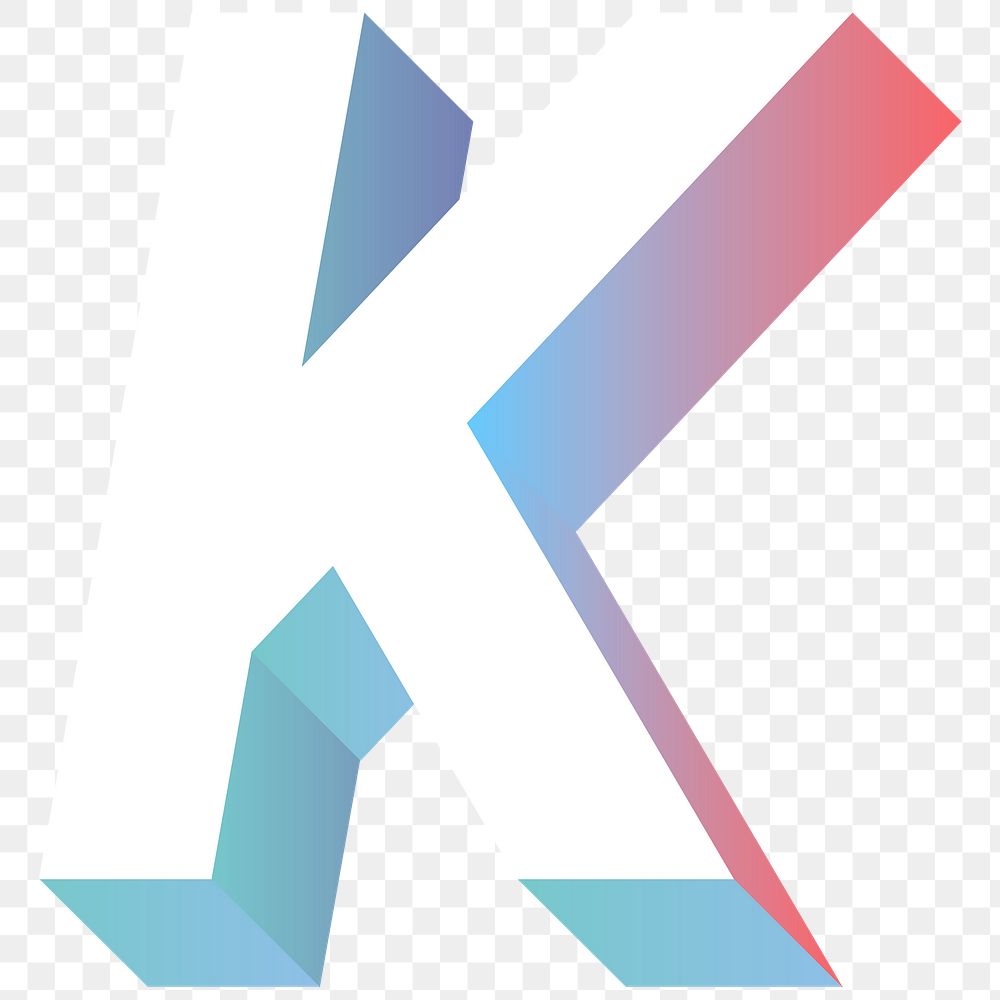 Alphabet letter K isometric typography png