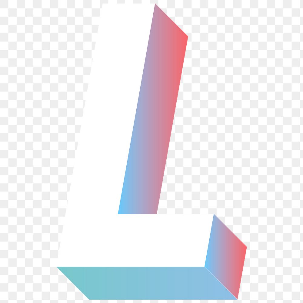 Alphabet letter L isometric typography png