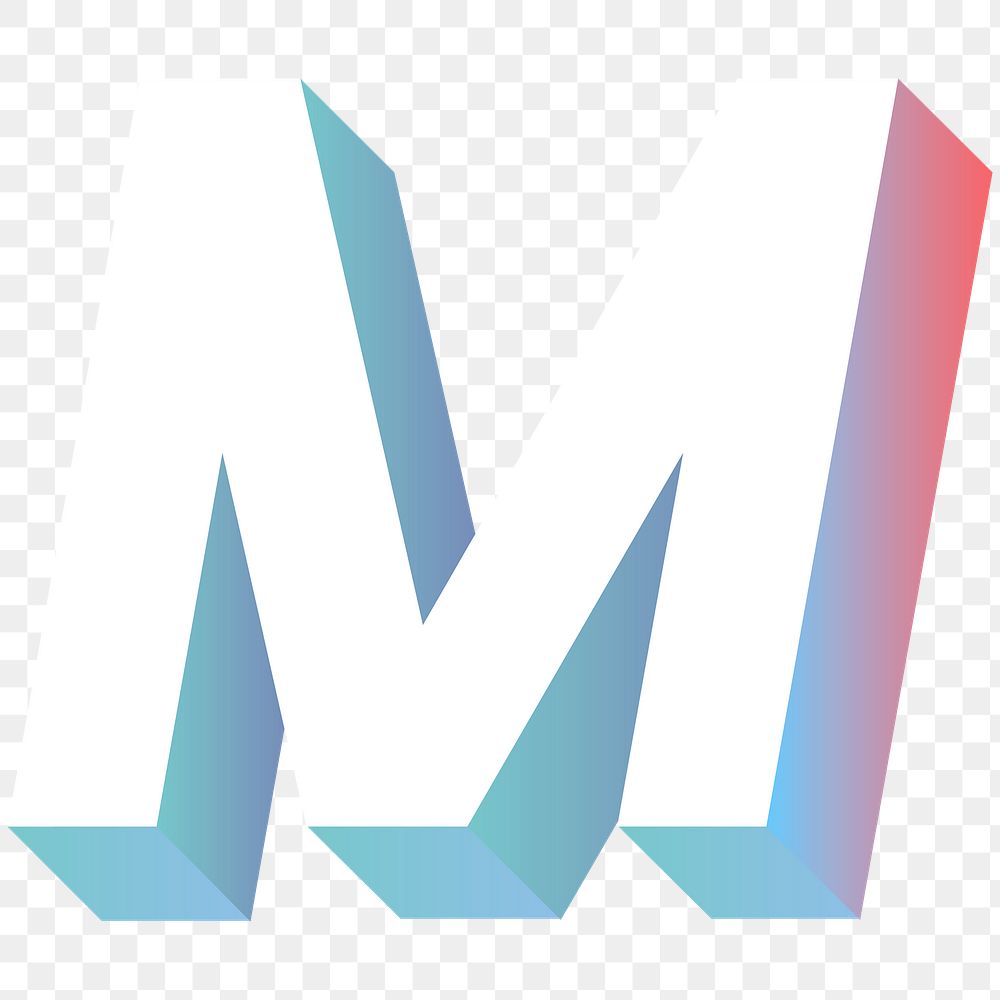 Alphabet letter M isometric typography png