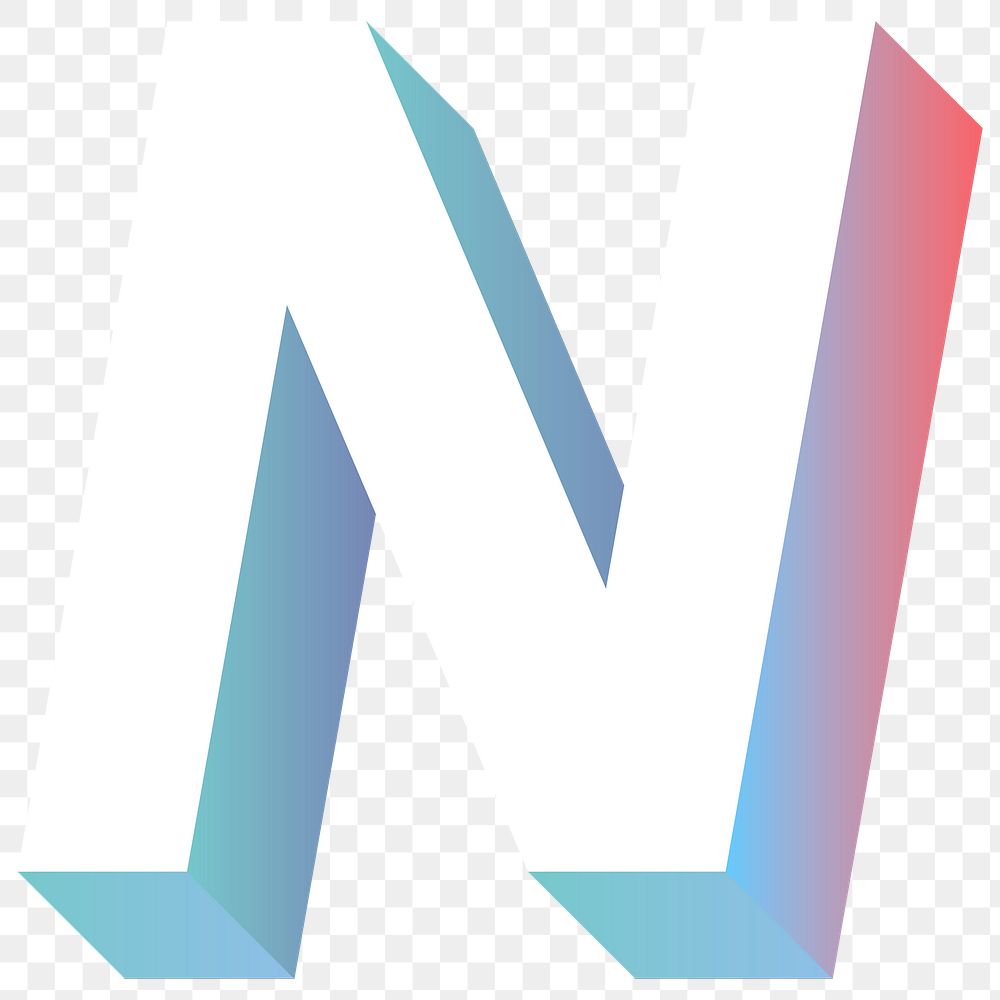 Alphabet letter N isometric typography png