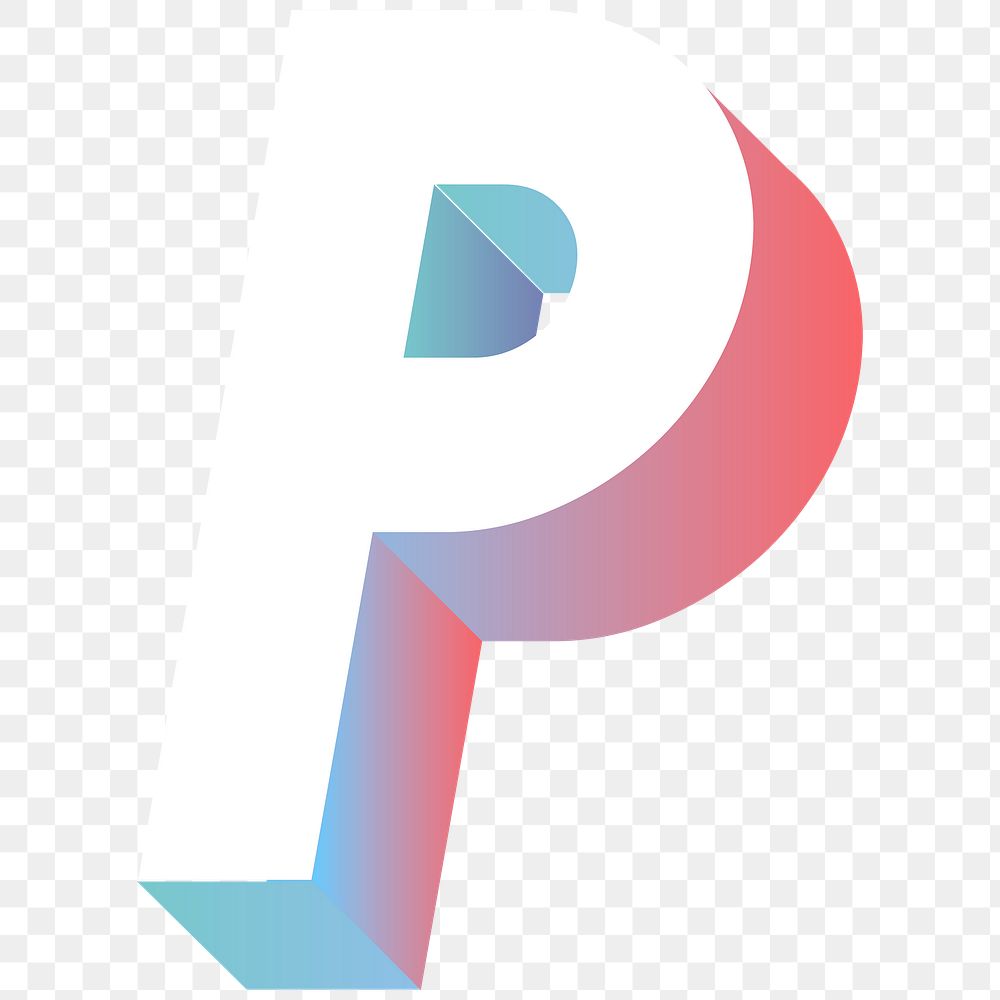 Alphabet letter P isometric typography png