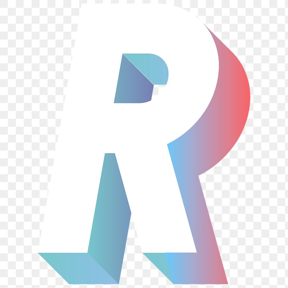 Alphabet letter R isometric typography png