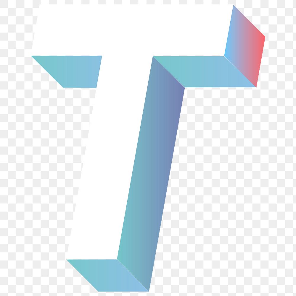 Alphabet letter T isometric typography png