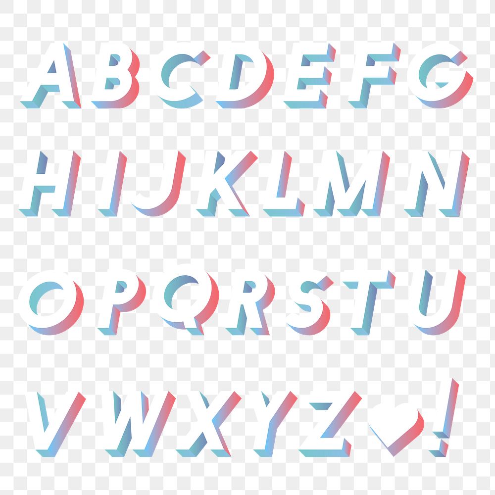 Isometric alphabet png typography set