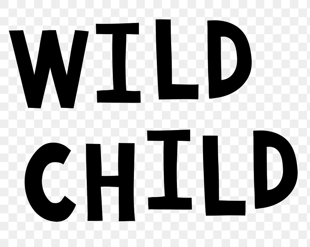Black wild child doodle typography design element