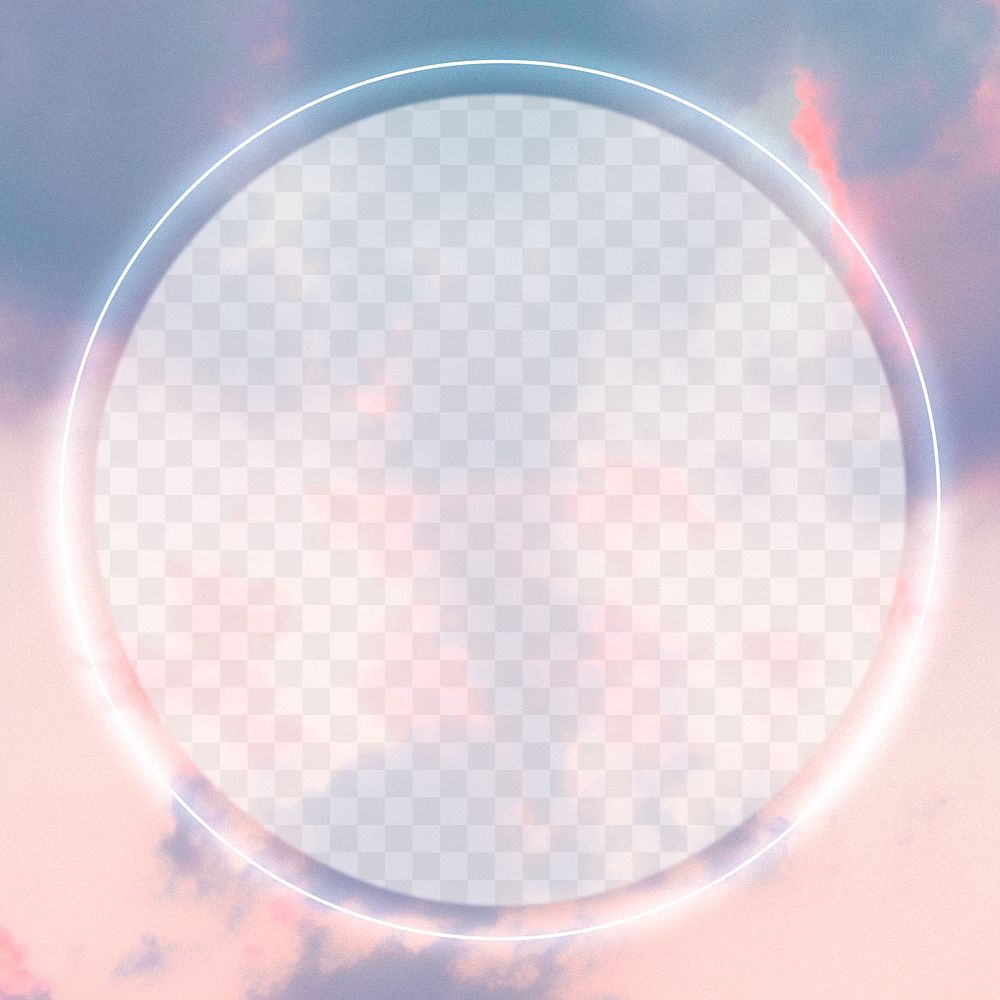 Round neon frame png on sky background