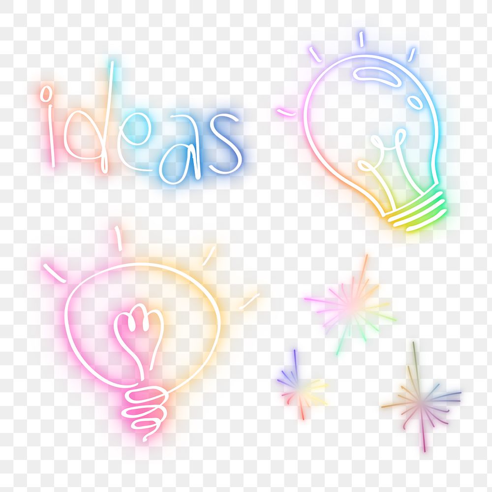 Png colorful neon glow doodle set