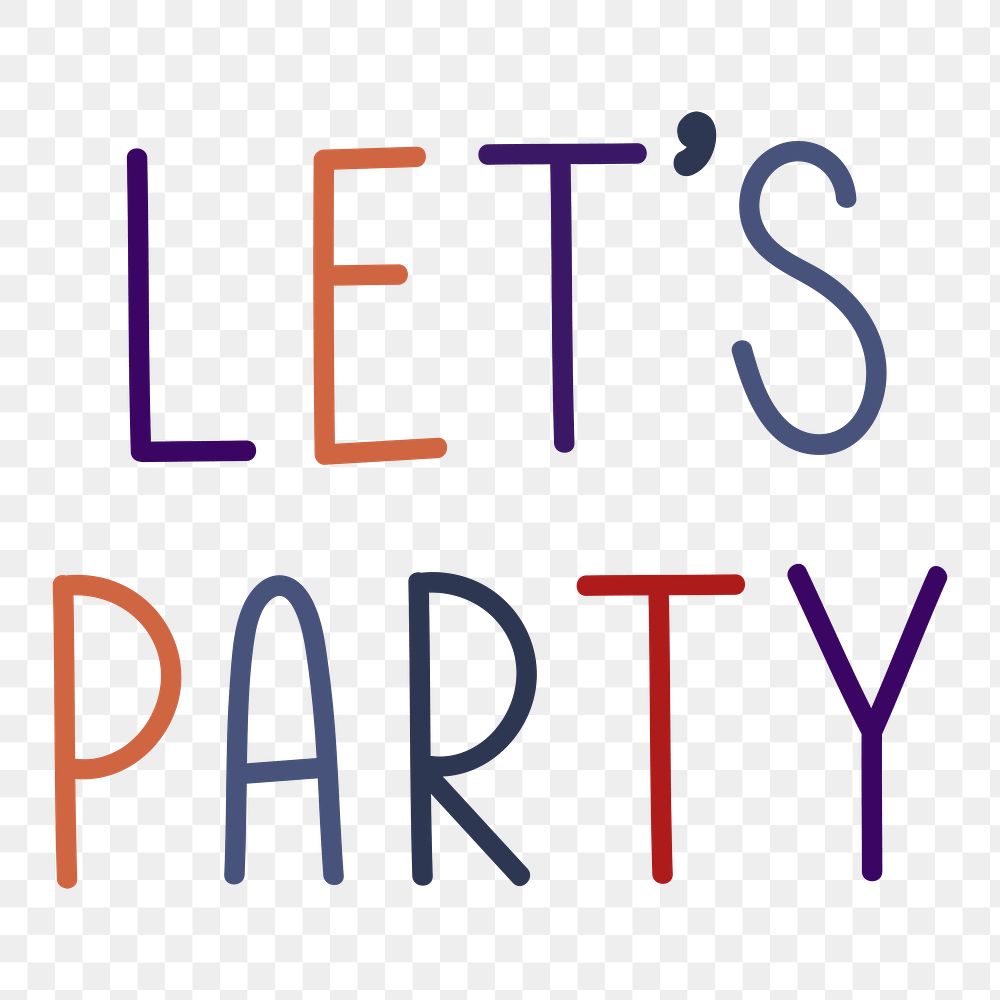 Png let's party colorful typography 