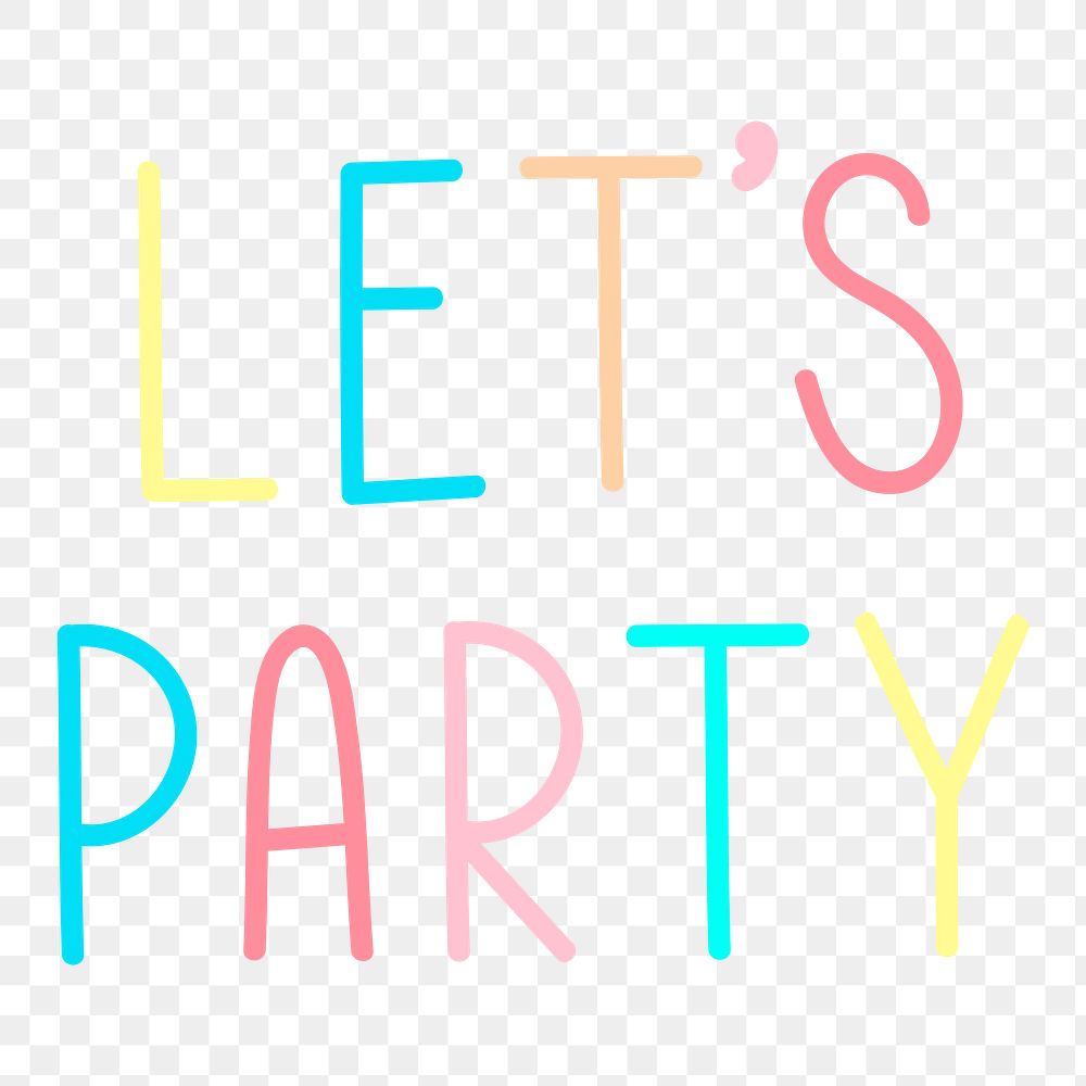 Png let's party colorful word illustration 