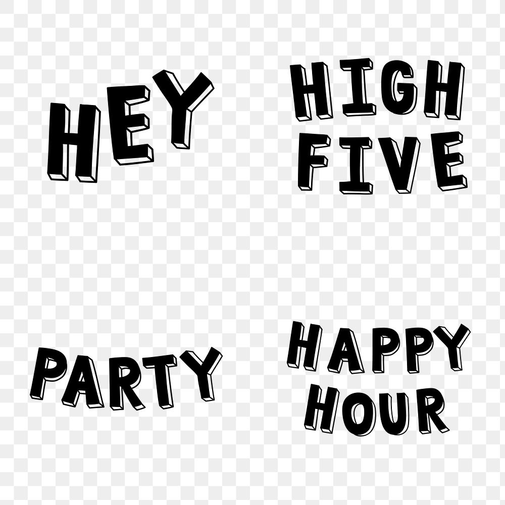 Party typography words png vector set