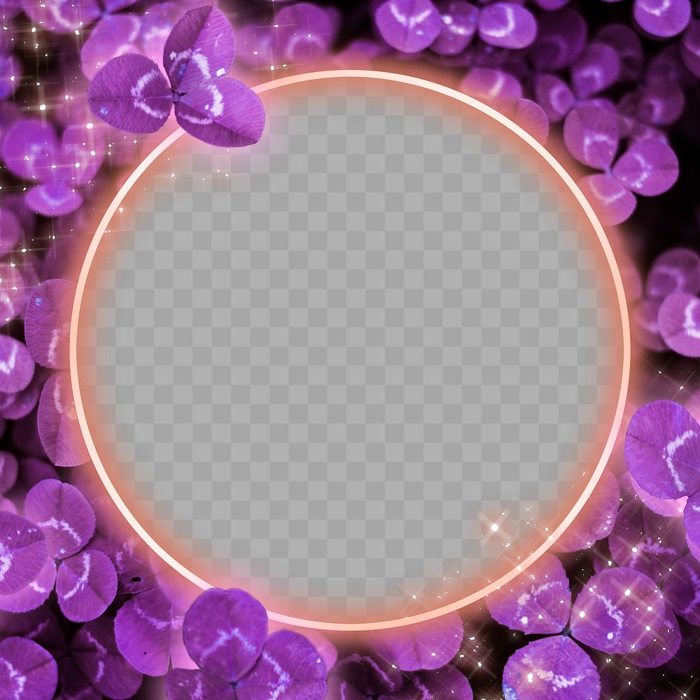 Purple neon clover frame png