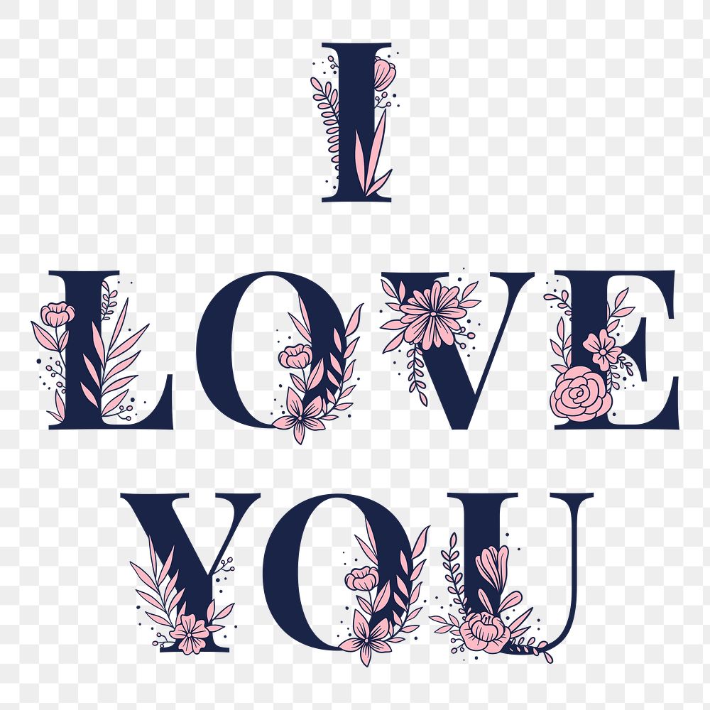 I Love You png feminine typography word lettering and typography