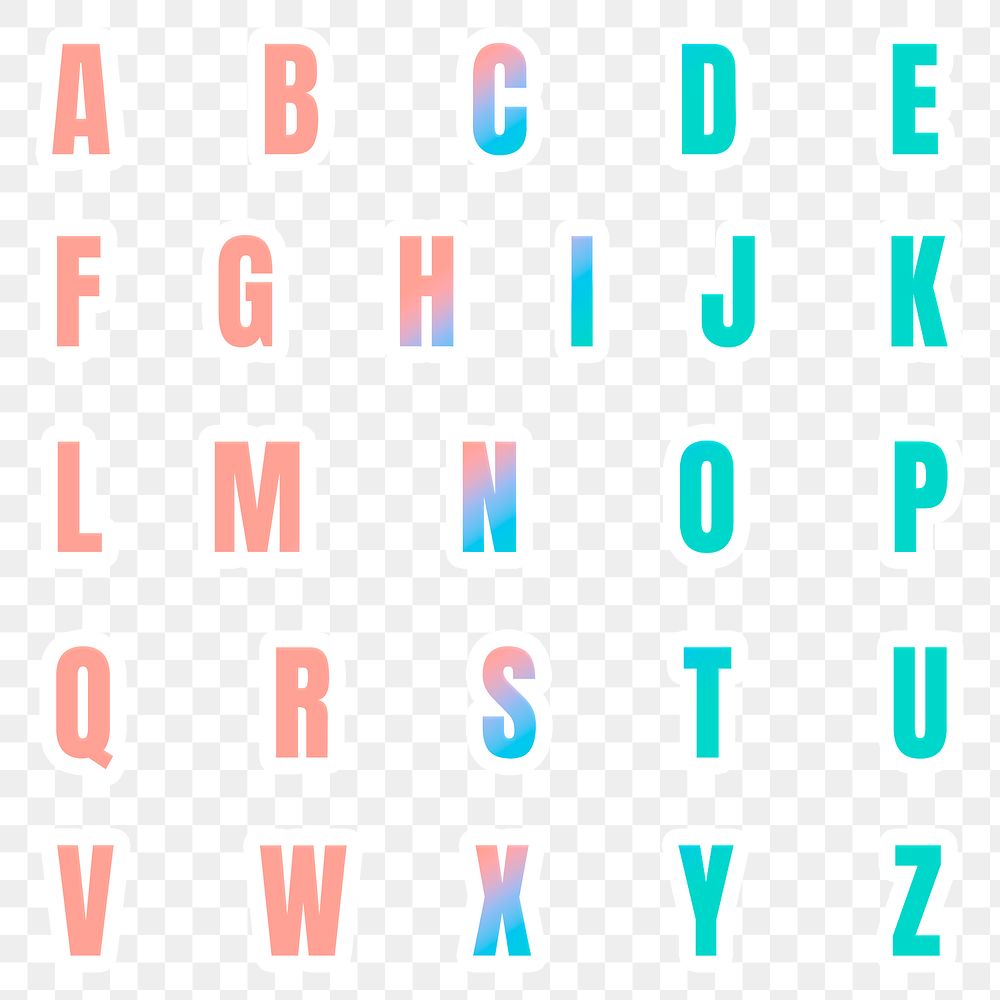 Png alphabet gradient letter  set