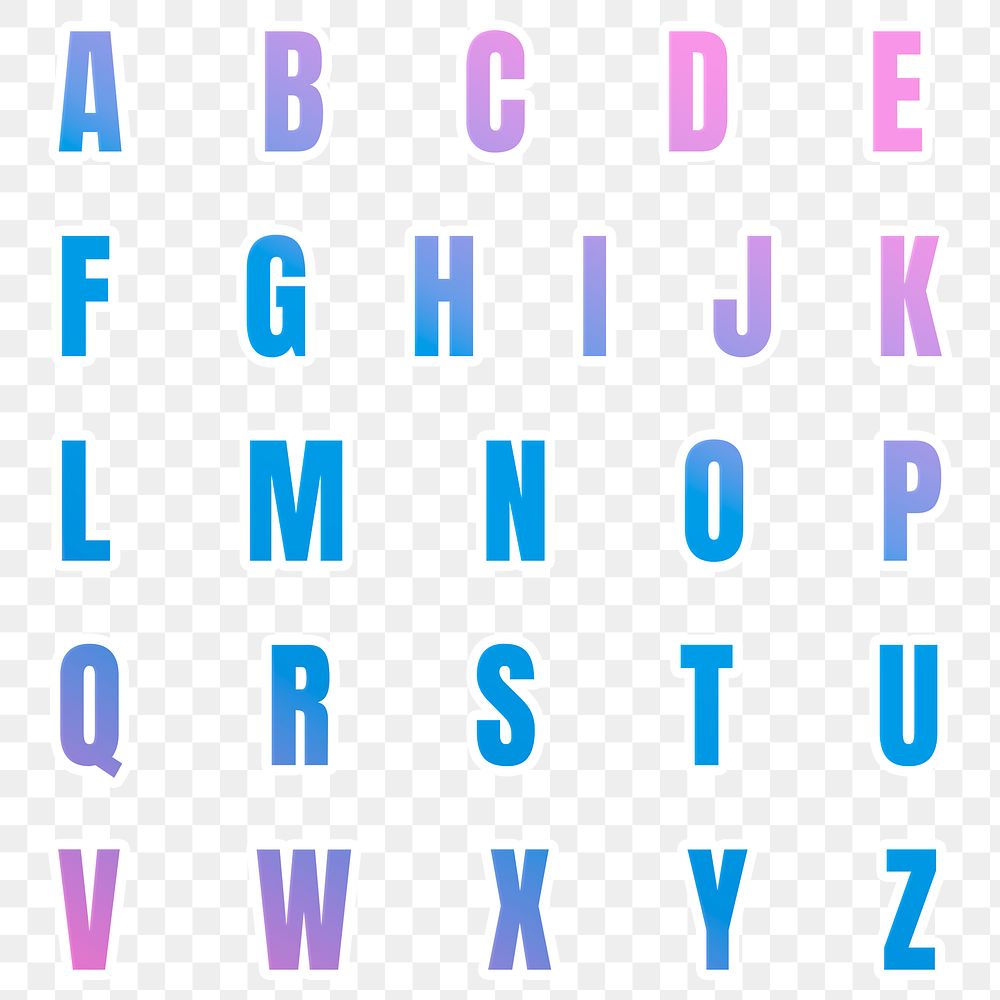 Png gradient alphabet letter set