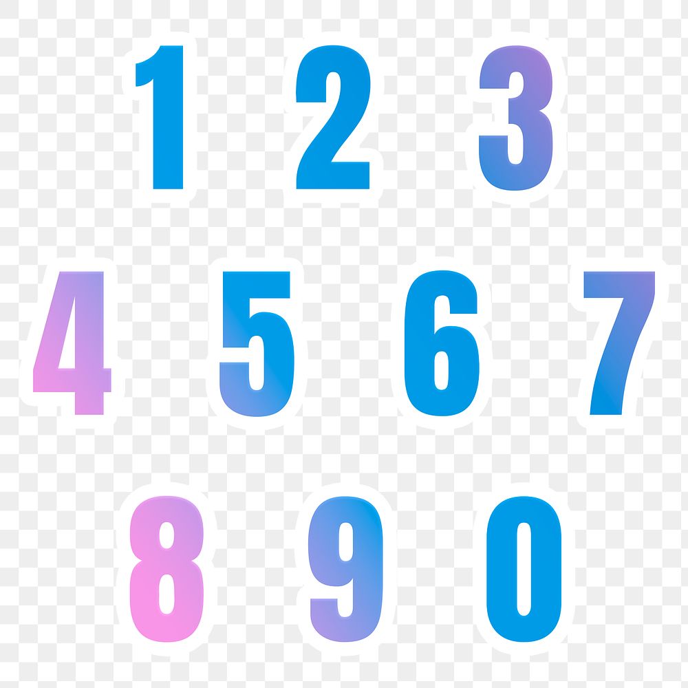 Png gradient number set transparent background
