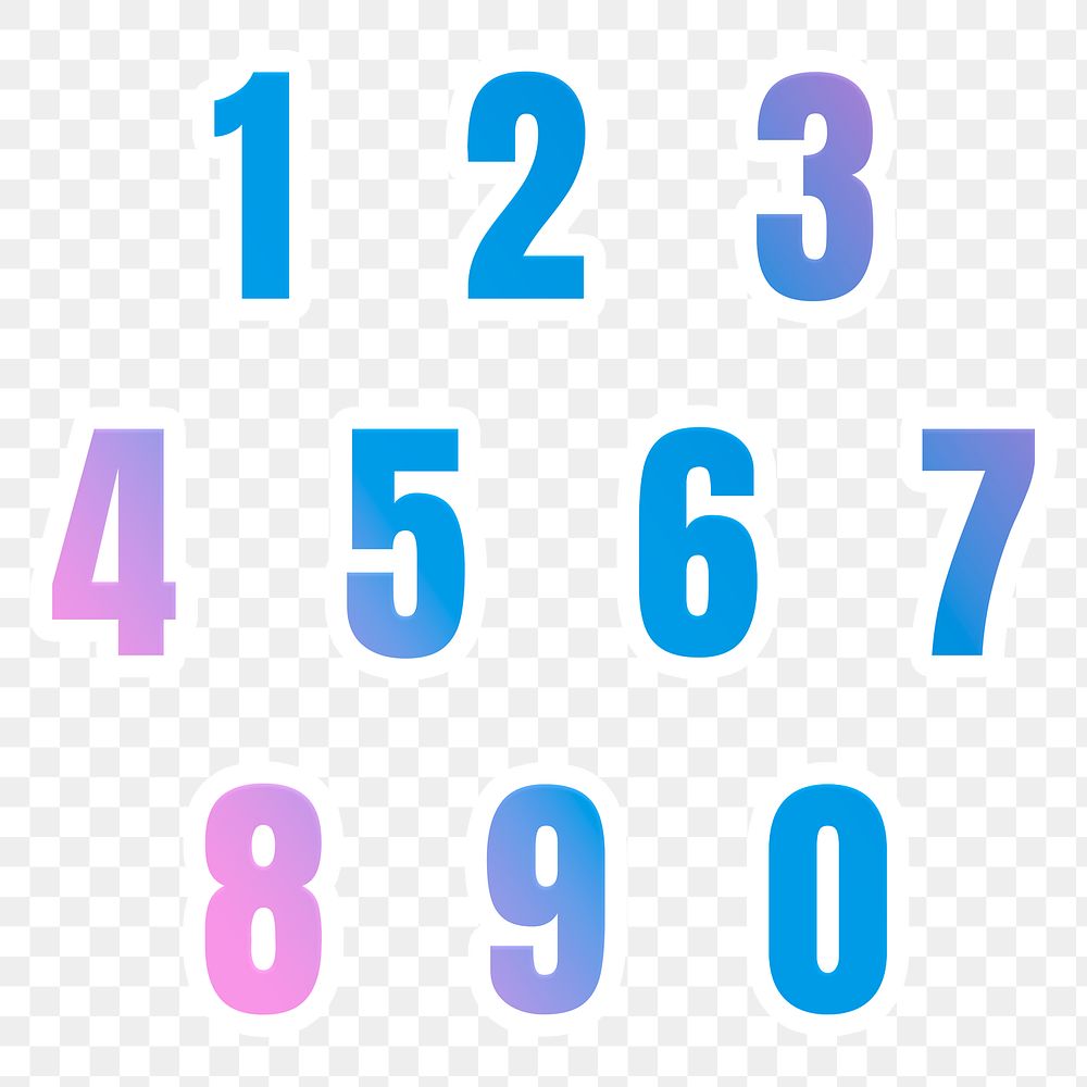 Png gradient number set transparent background