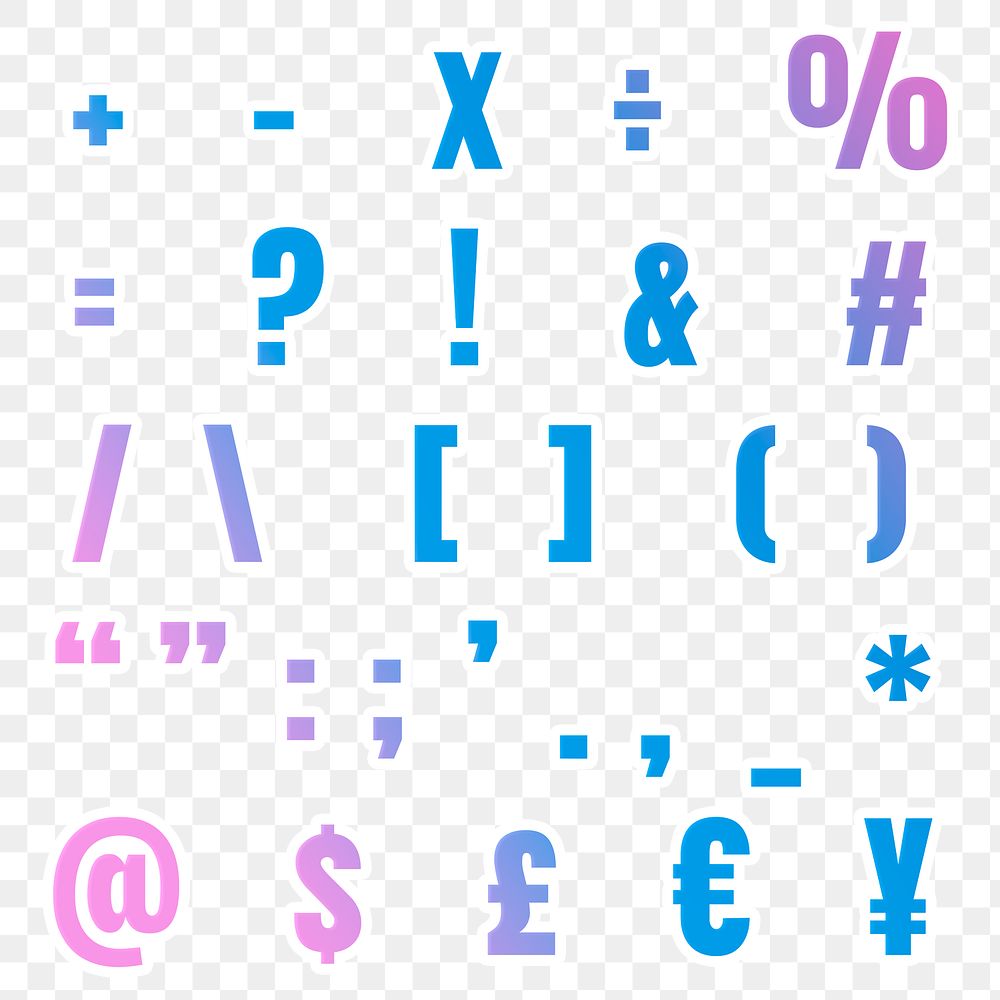 Png math symbol punctuation mark gradient set