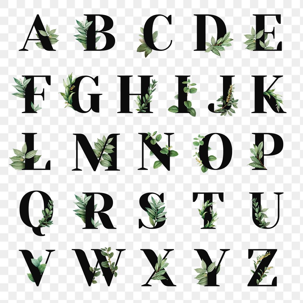 Botanical capital alphabet png set