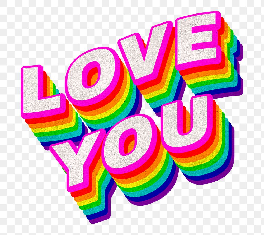 Rainbow word LOVE YOU typography design element