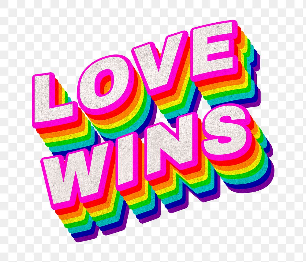 Rainbow word LOVE WINS typography design element