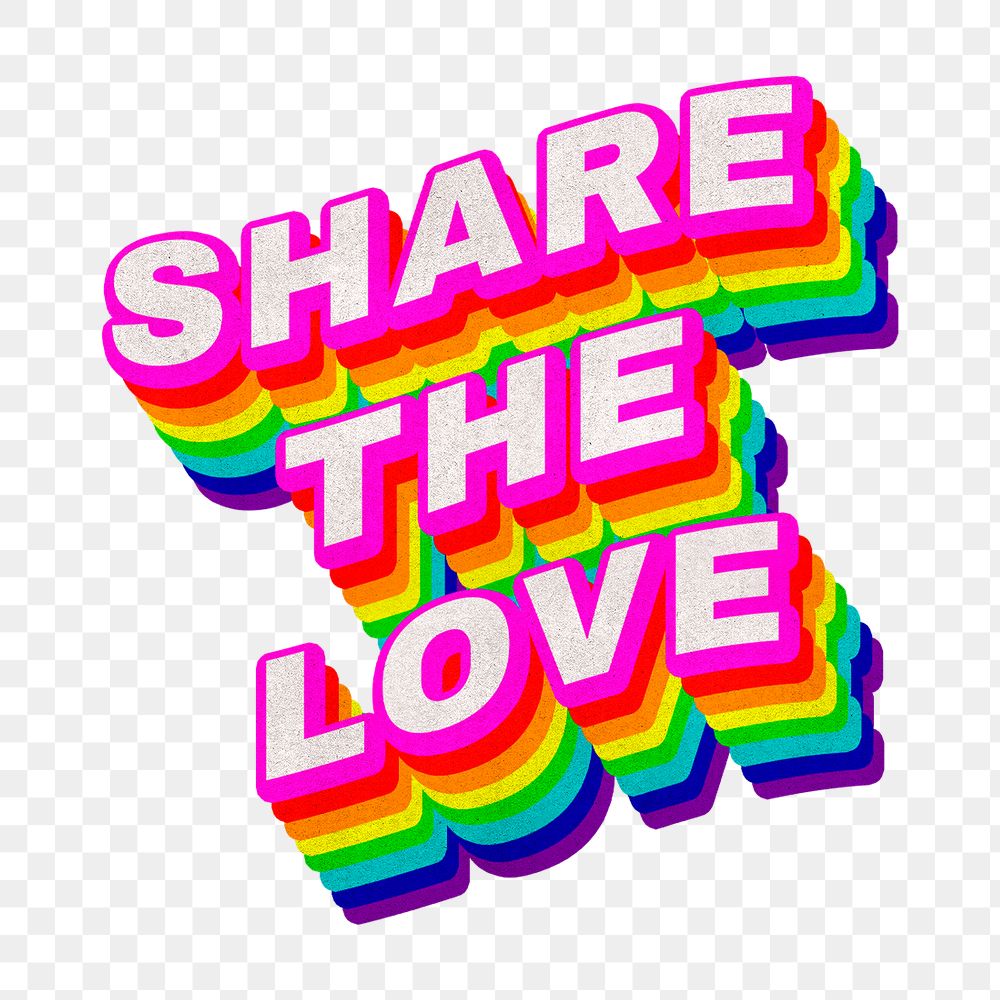 Rainbow word SHARE THE LOVE typography design element